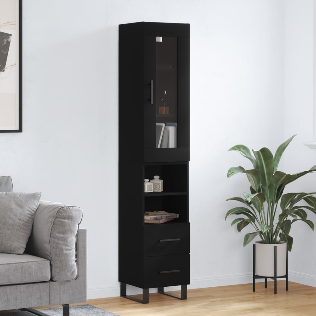 Berkfield Highboard Black 34.5x34x180 cm Engineered Wood
