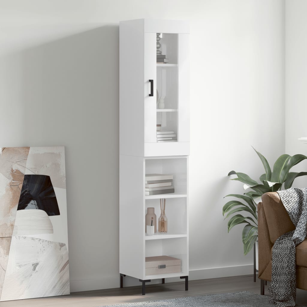 Berkfield Highboard High Gloss White 34.5x34x180 cm Engineered Wood