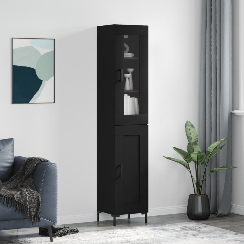 Berkfield Highboard Black 34.5x34x180 cm Engineered Wood