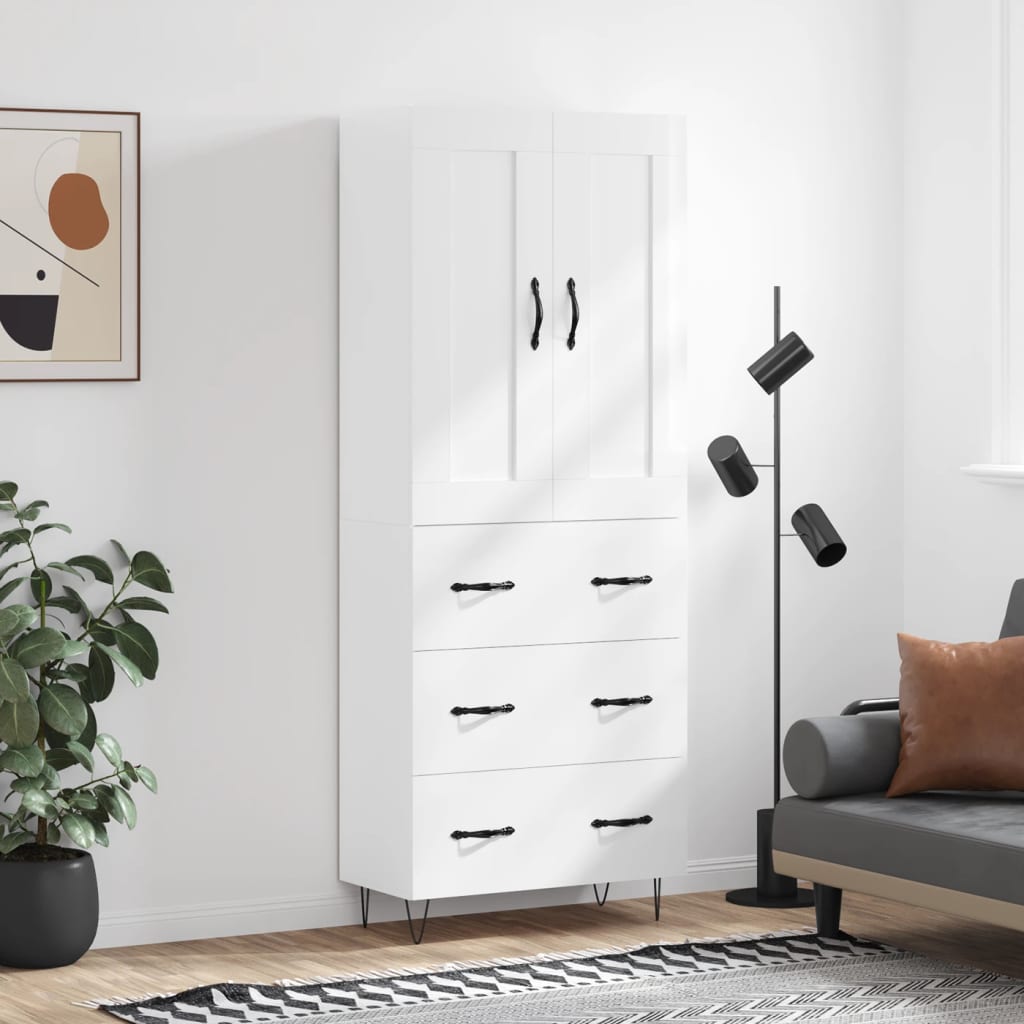 Berkfield Highboard High Gloss White 69.5x34x180 cm Engineered Wood