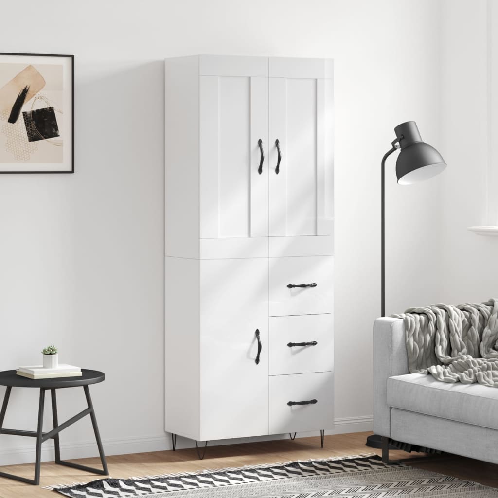 Berkfield Highboard High Gloss White 69.5x34x180 cm Engineered Wood