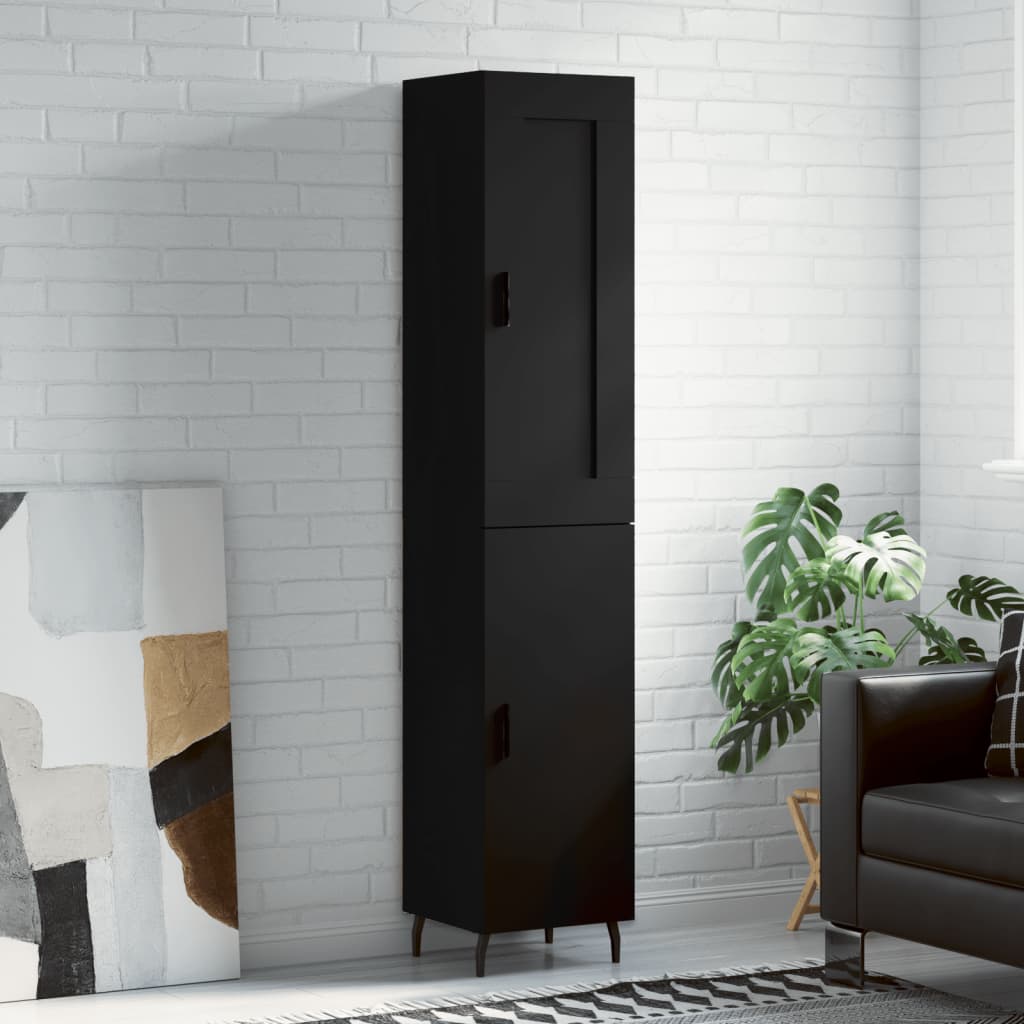 Berkfield Highboard Black 34.5x34x180 cm Engineered Wood