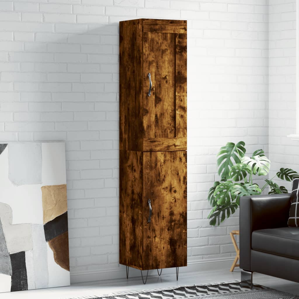 Berkfield Highboard Smoked Oak 34.5x34x180 cm Engineered Wood
