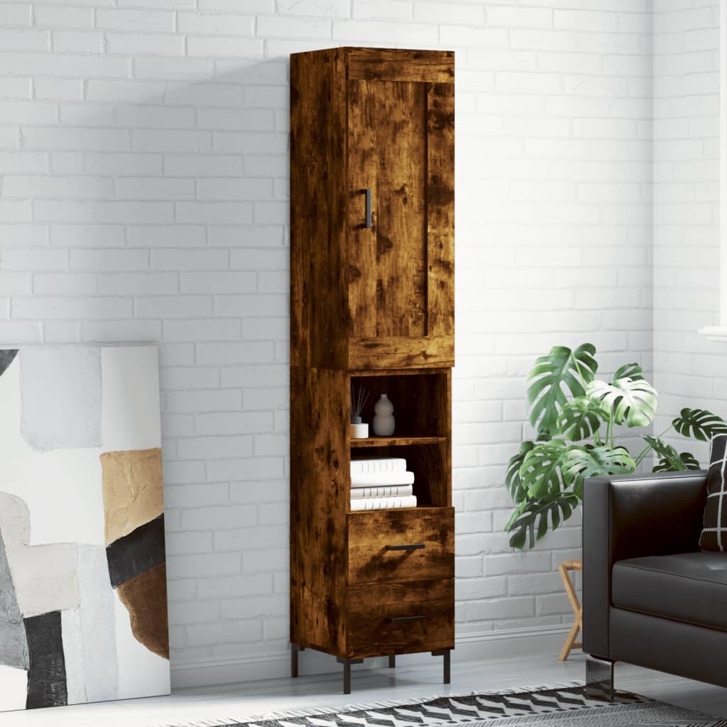 Berkfield Highboard Smoked Oak 34.5x34x180 cm Engineered Wood