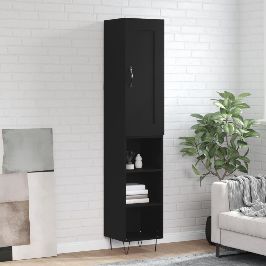 Berkfield Highboard Black 34.5x34x180 cm Engineered Wood