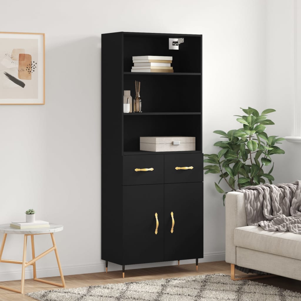 Berkfield Highboard Black 69.5x34x180 cm Engineered Wood