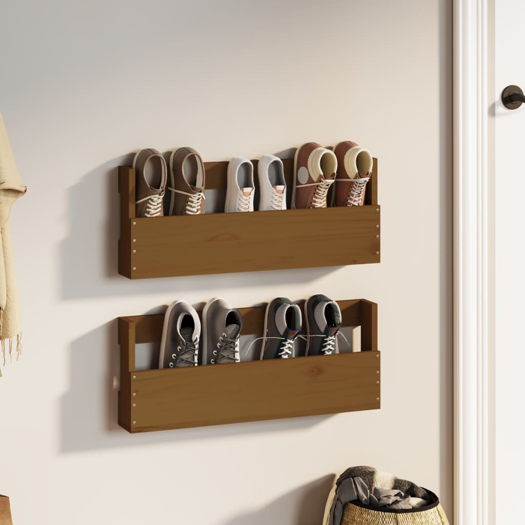 Berkfield Wall-mounted Shoe Racks 2 pcs Honey Brown 59x9x23 cm Solid Wood Pine