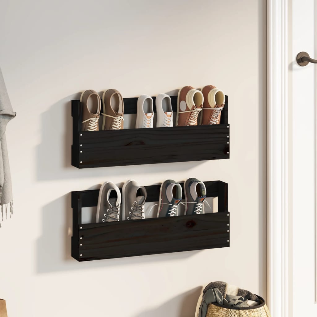 Berkfield Wall-mounted Shoe Racks 2 pcs Black 59x9x23 cm Solid Wood Pine