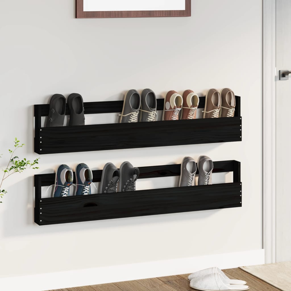 Berkfield Wall-mounted Shoe Racks 2 pcs Black 110x9x23 cm Solid Wood Pine