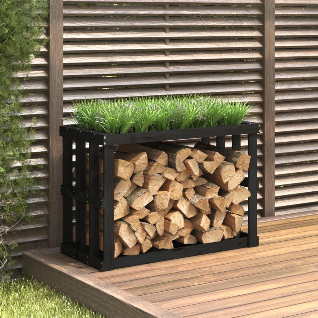 Berkfield Outdoor Log Holder Black 108x52x74 cm Solid Wood Pine