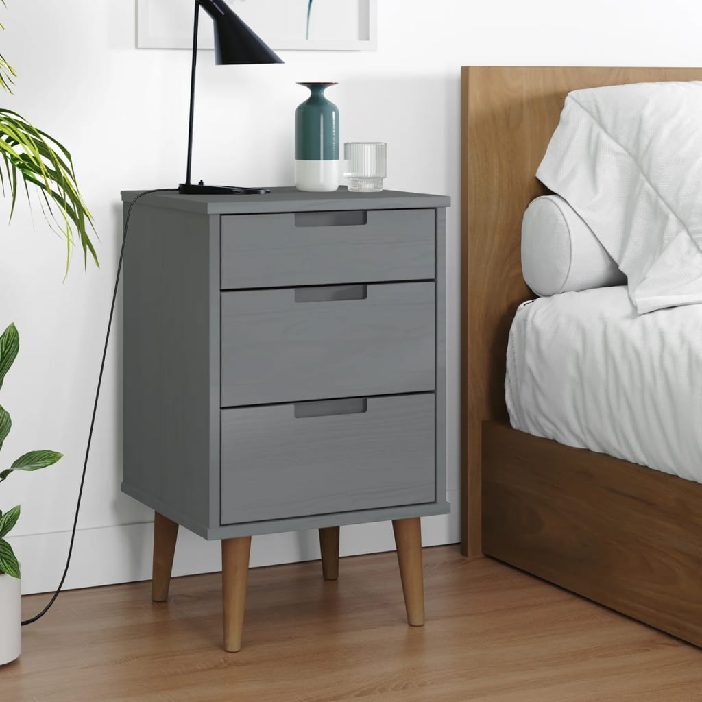 Berkfield Bedside Cabinet MOLDE Grey 40x35x65 cm Solid Wood Pine