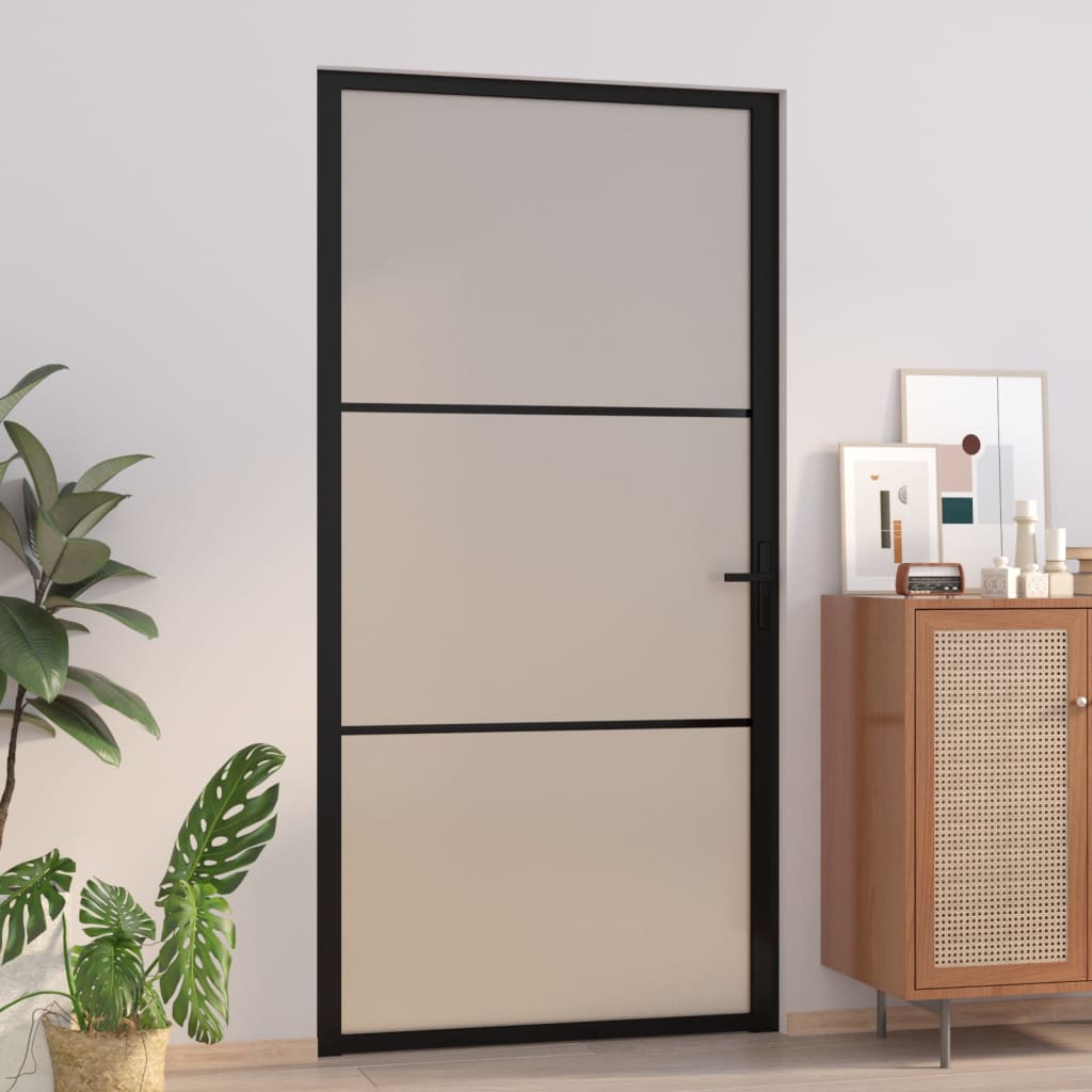 Berkfield Interior Door 102.5x201.5 cm Black Matt Glass and Aluminium