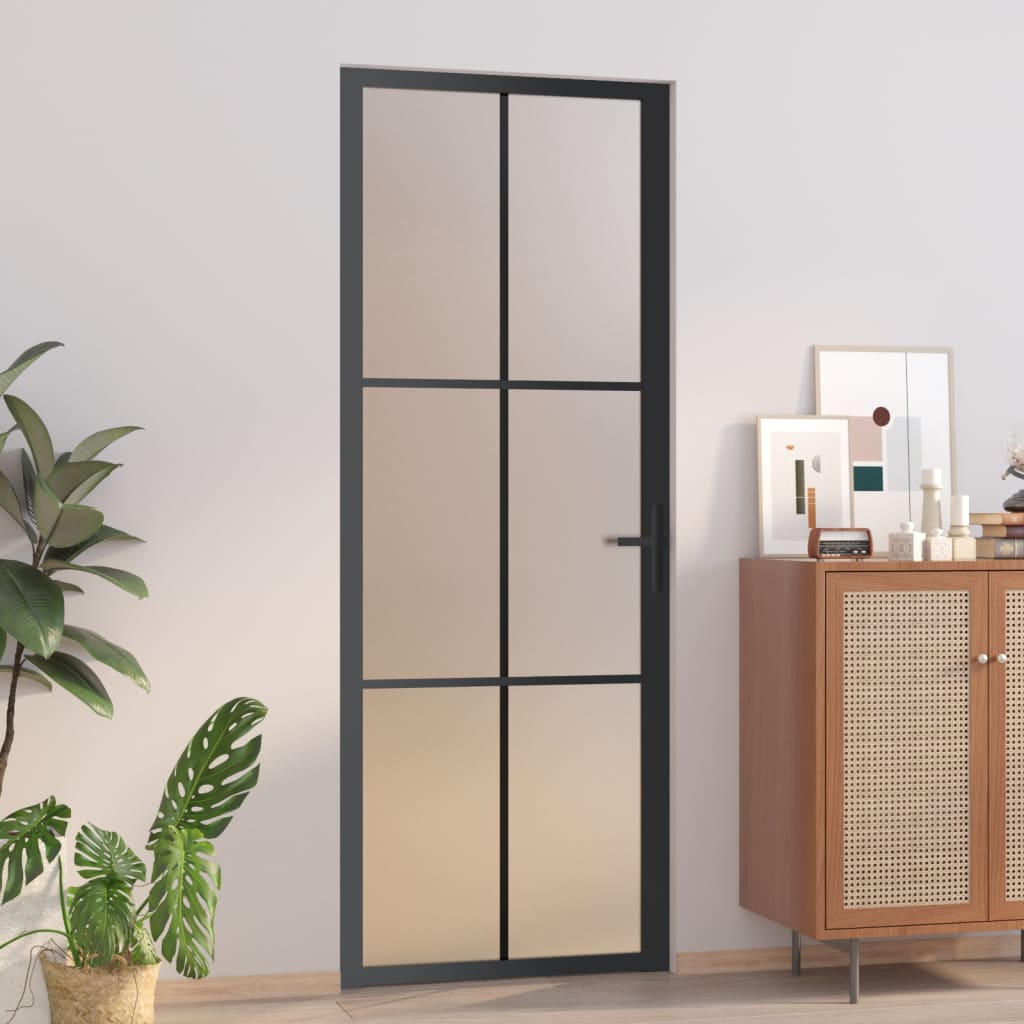 Berkfield Interior Door 76x201.5 cm Black Matt Glass and Aluminium