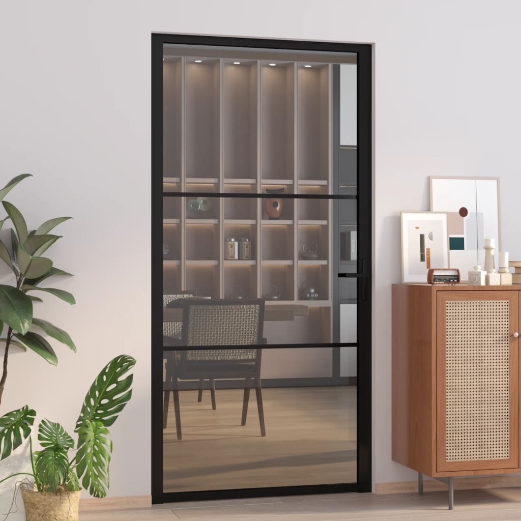 Berkfield Interior Door 102.5x201.5 cm Black ESG Glass and Aluminium