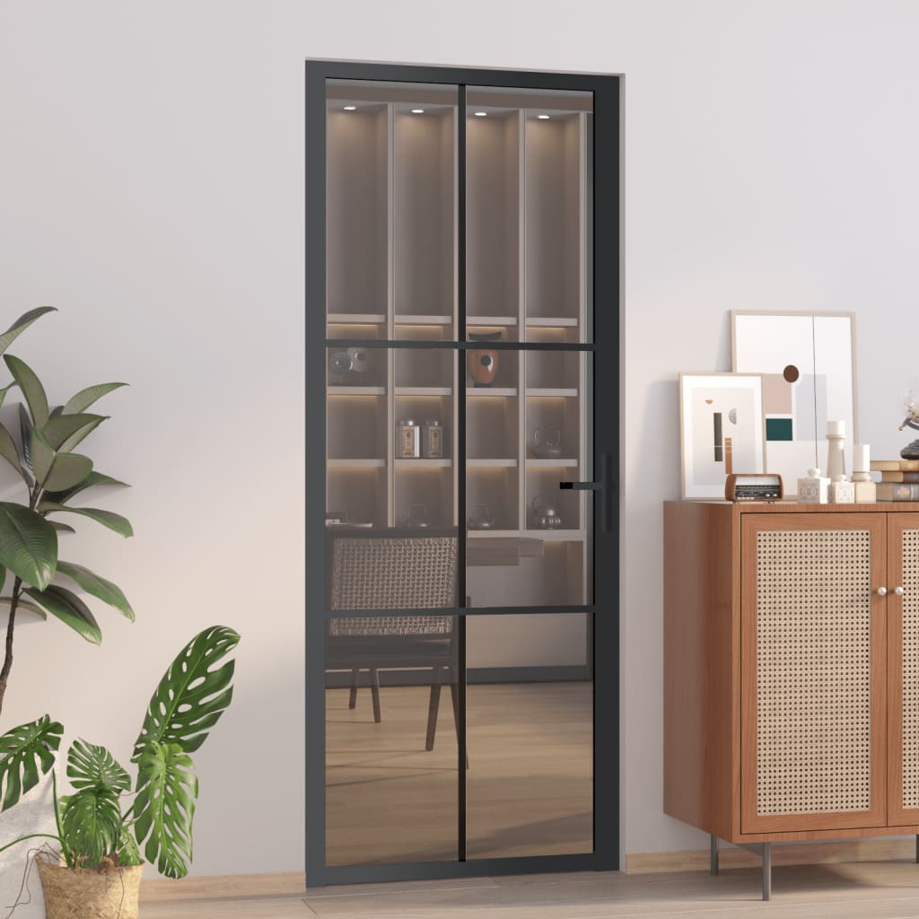 Berkfield Interior Door 83x201.5 cm Black ESG Glass and Aluminium
