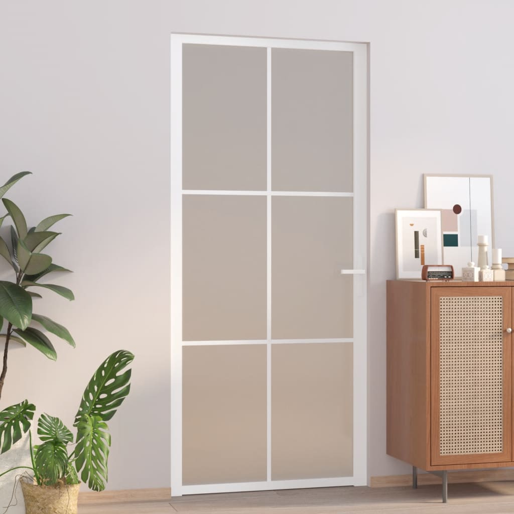 Berkfield Interior Door 93x201.5 cm White Matt Glass and Aluminium