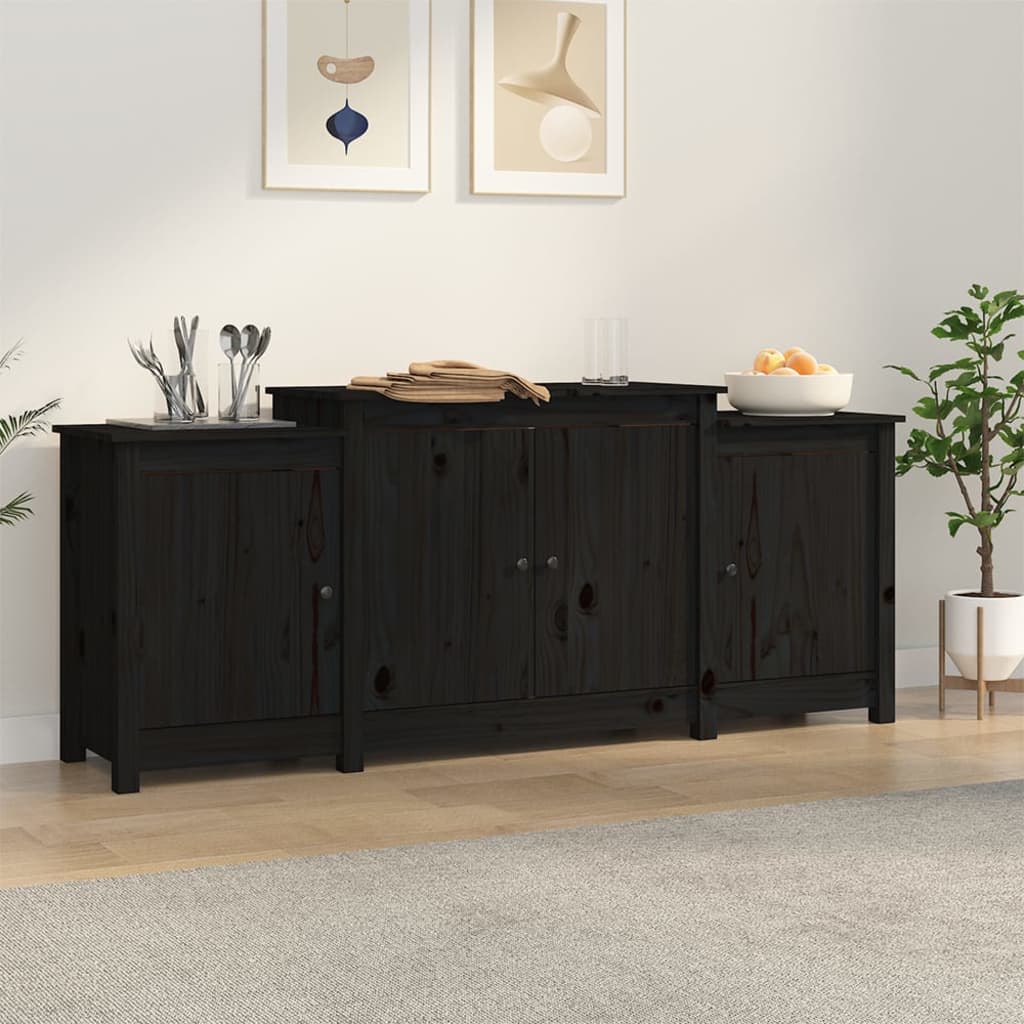 Berkfield Sideboard Black 164x37x68 cm Solid Wood Pine