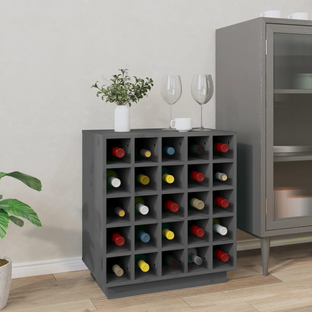 Berkfield Wine Cabinet Grey 55.5x34x61 cm Solid Wood Pine