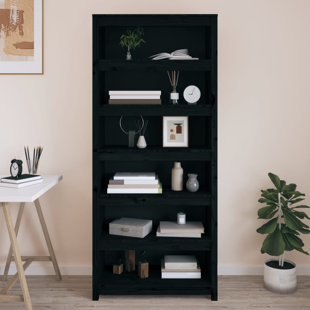 Berkfield Book Cabinet Black 80x35x183 cm Solid Wood Pine