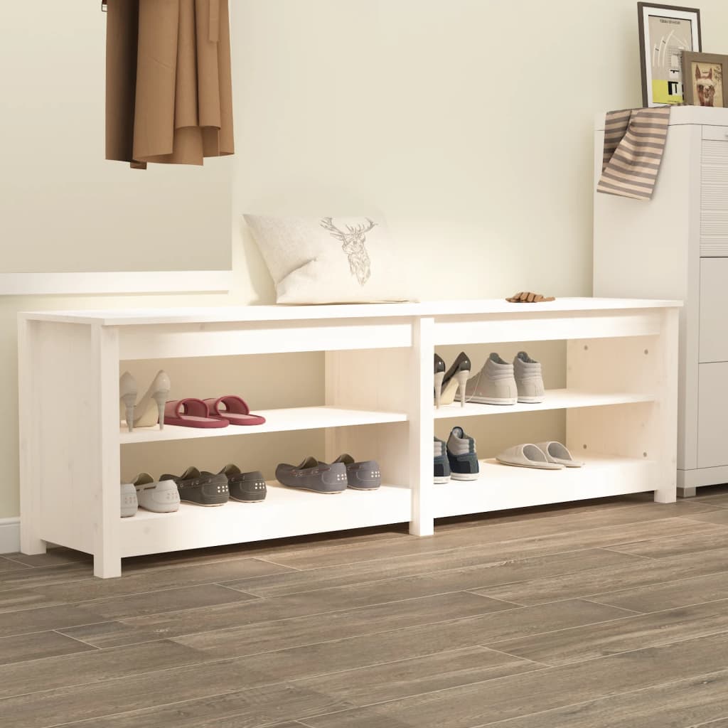 Berkfield Shoe Bench White cm Solid Wood Pine