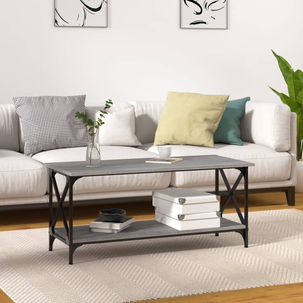 Berkfield Coffee Table Grey Sonoma 100x45x45 cm Engineered Wood and Iron