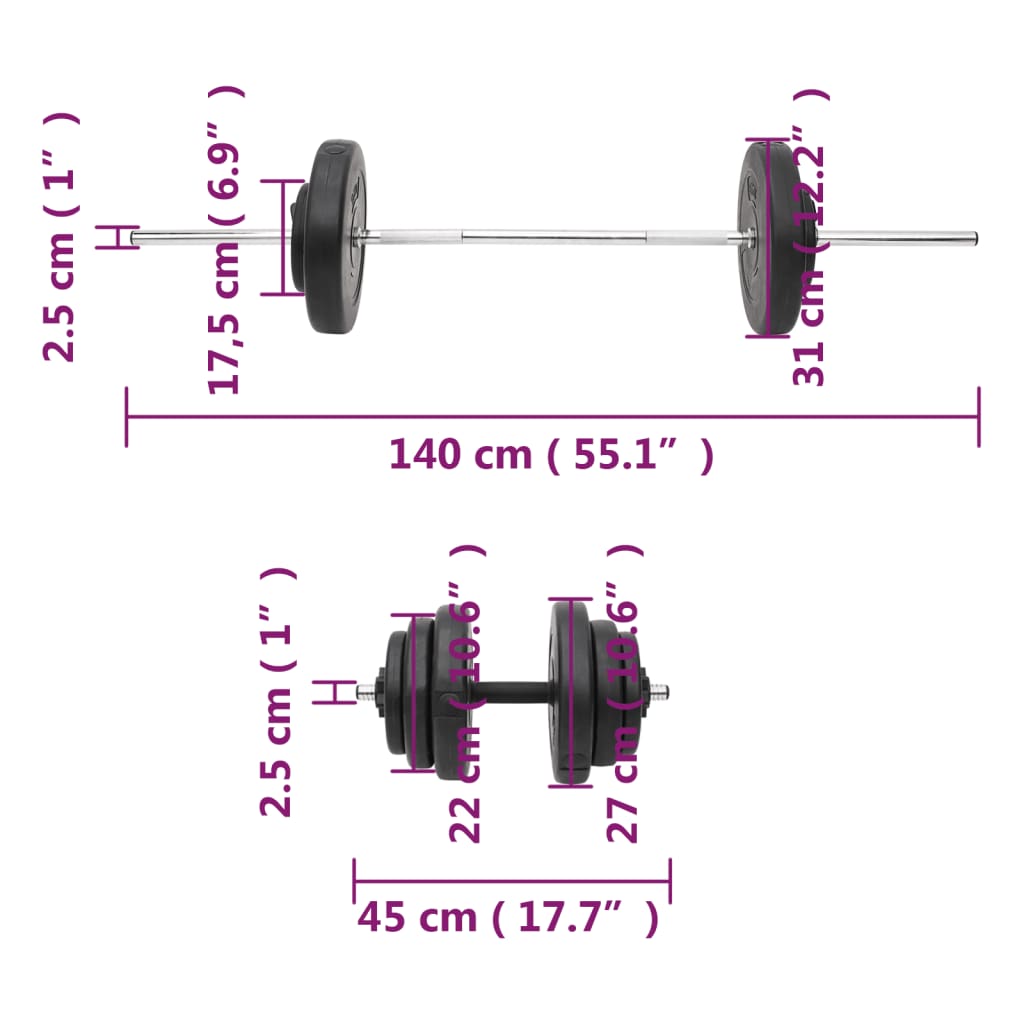 Berkfield Barbell and Dumbbell with Plates 60 kg