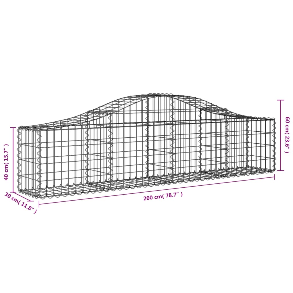 Berkfield Arched Gabion Baskets 4 pcs 200x30x40/60 cm Galvanised Iron
