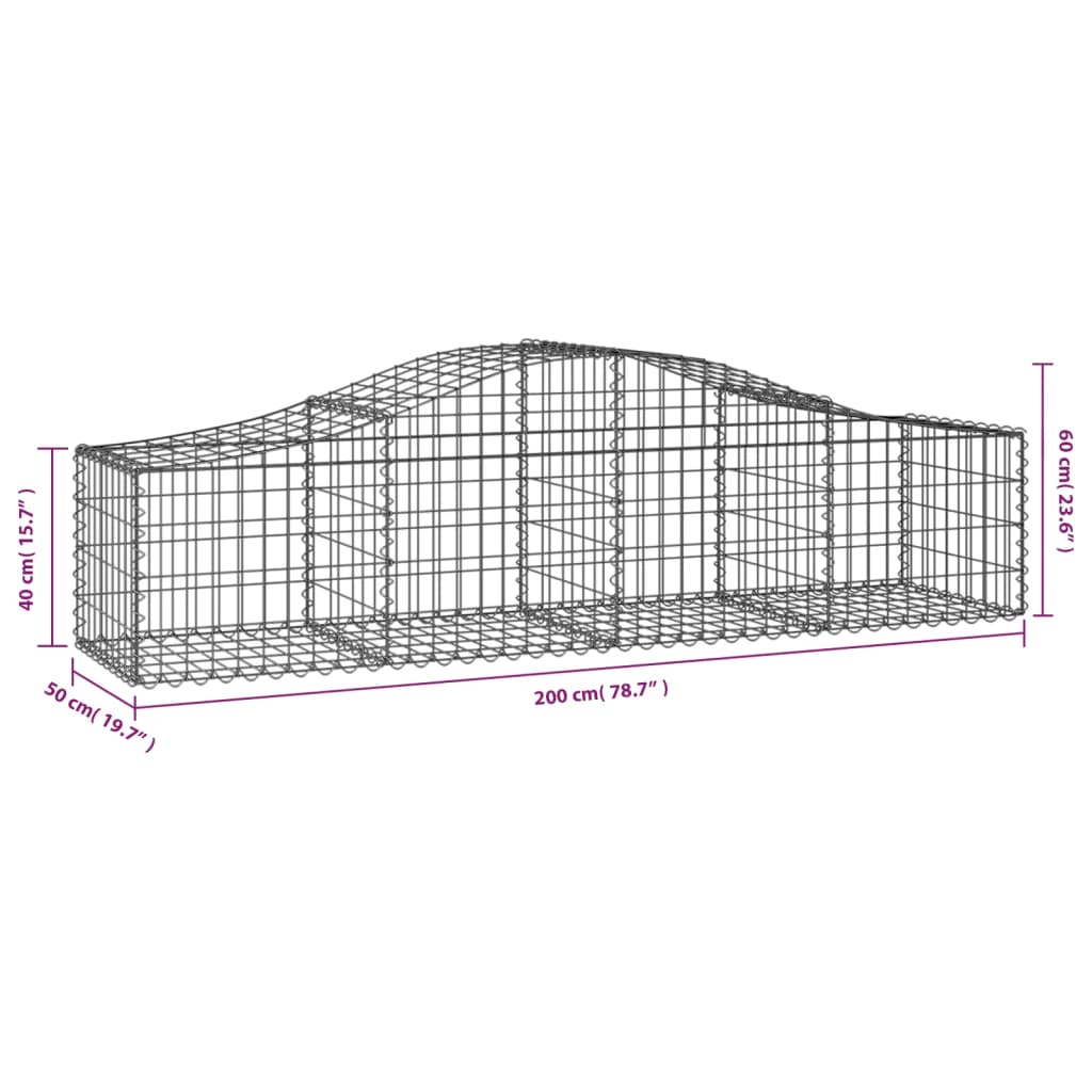 Berkfield Arched Gabion Baskets 7 pcs 200x50x40/60 cm Galvanised Iron