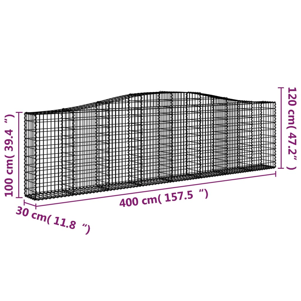 Berkfield Arched Gabion Baskets 2 pcs 400x30x100/120 cm Galvanised Iron