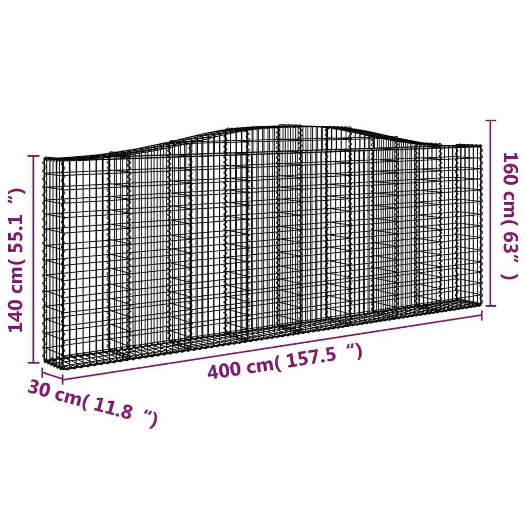Berkfield Arched Gabion Baskets 3 pcs 400x30x140/160 cm Galvanised Iron