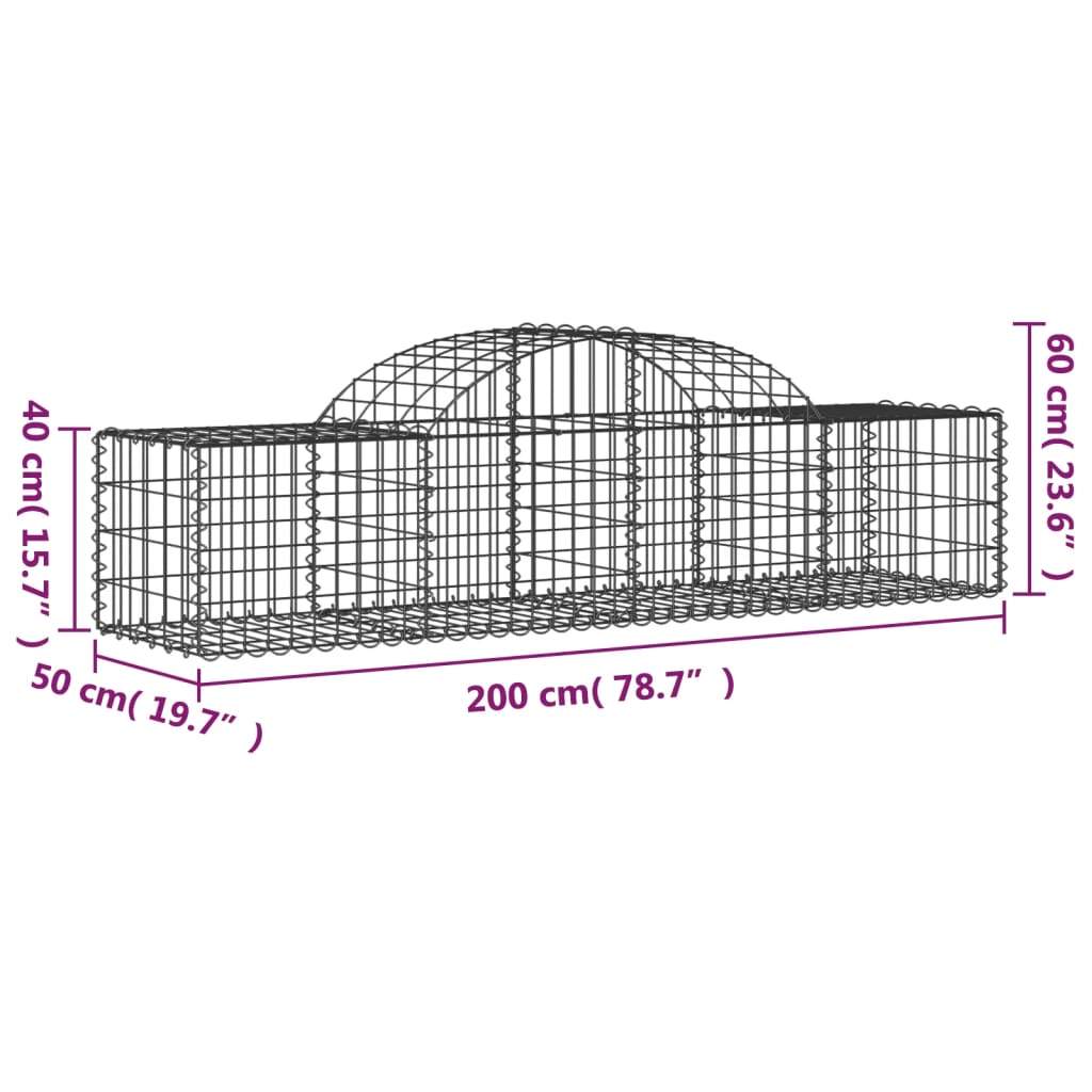 Berkfield Arched Gabion Baskets 3 pcs 200x50x40/60 cm Galvanised Iron