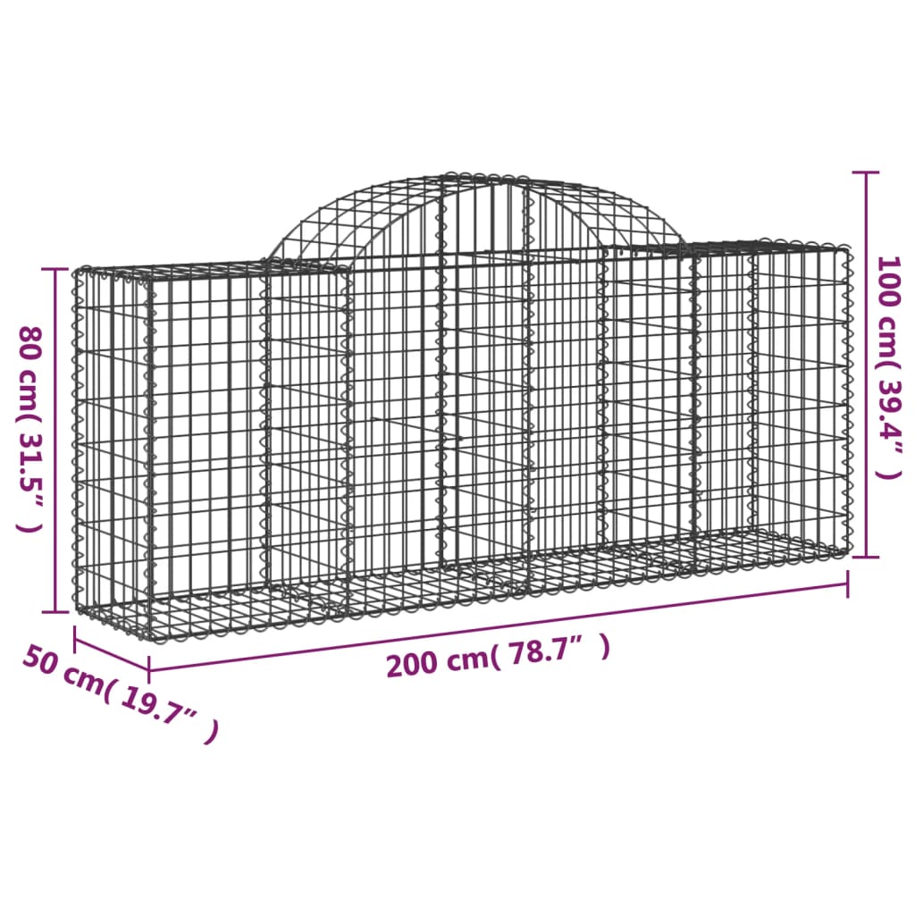 Berkfield Arched Gabion Baskets 3 pcs 200x50x80/100 cm Galvanised Iron
