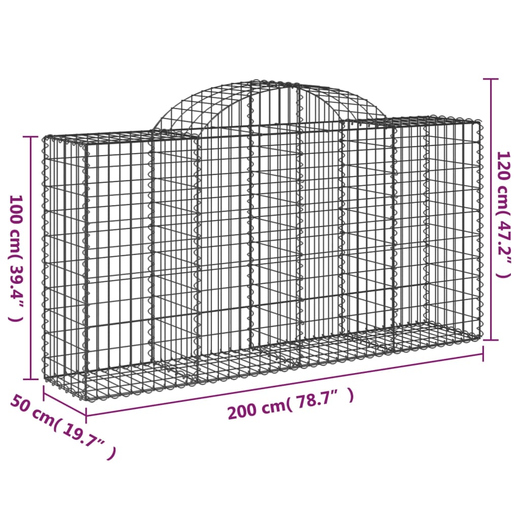 Berkfield Arched Gabion Baskets 3 pcs 200x50x100/120 cm Galvanised Iron