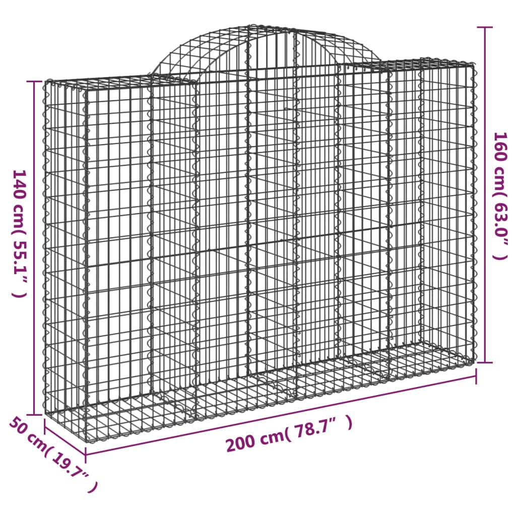 Berkfield Arched Gabion Baskets 3 pcs 200x50x140/160 cm Galvanised Iron