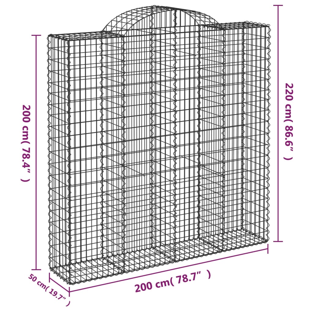 Berkfield Arched Gabion Baskets 4 pcs 200x50x200/220 cm Galvanised Iron