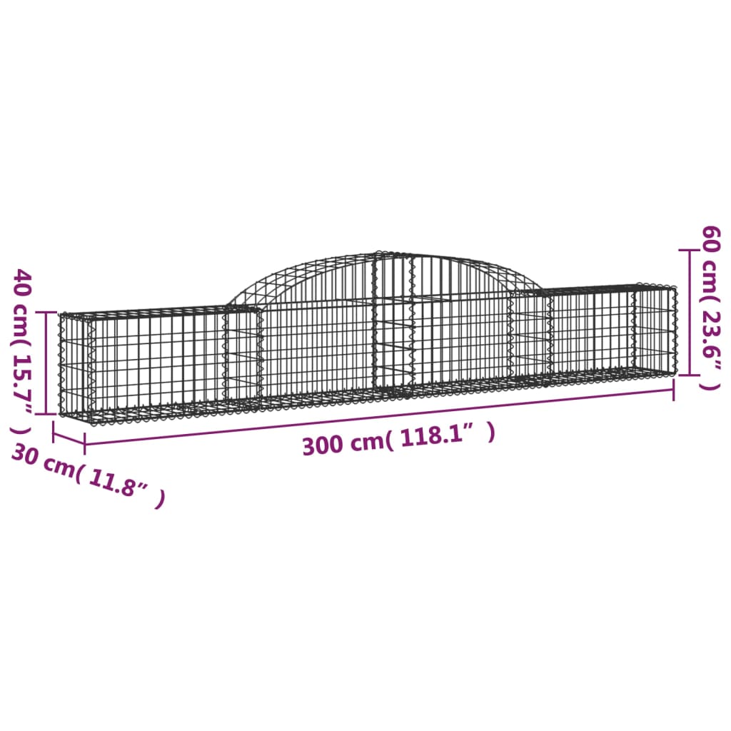 Berkfield Arched Gabion Baskets 2 pcs 300x30x40/60 cm Galvanised Iron