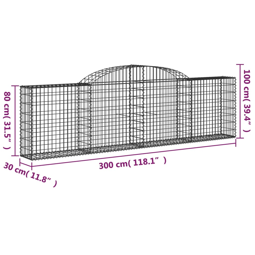 Berkfield Arched Gabion Baskets 7 pcs 300x30x80/100 cm Galvanised Iron