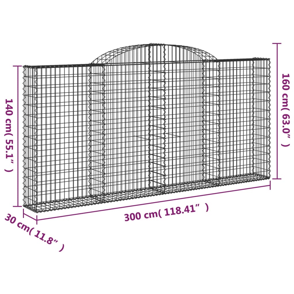 Berkfield Arched Gabion Baskets 2 pcs 300x30x140/160 cm Galvanised Iron