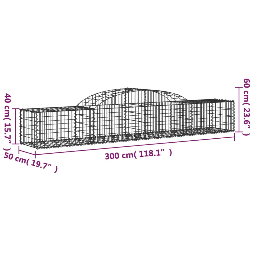 Berkfield Arched Gabion Baskets 2 pcs 300x50x40/60 cm Galvanised Iron