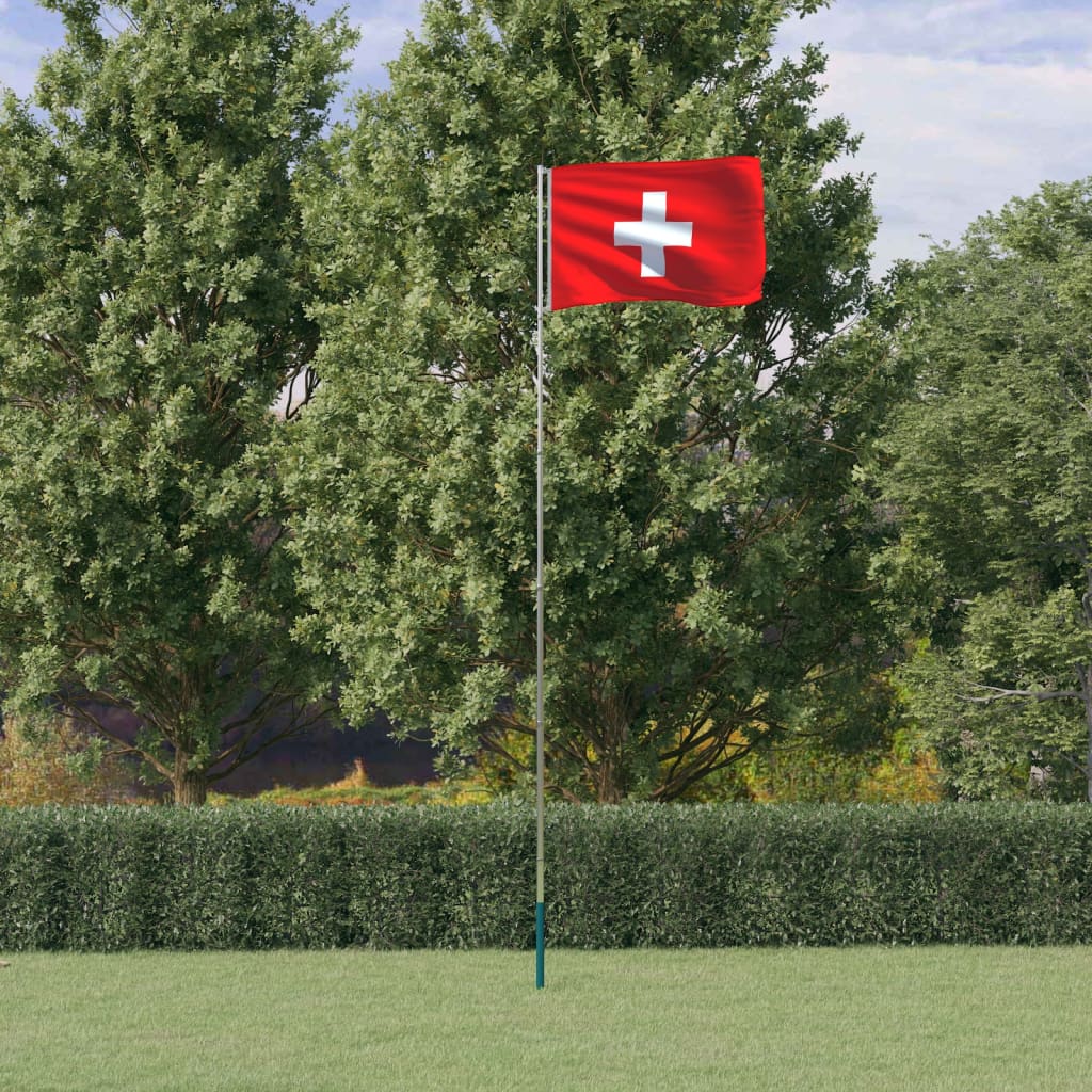 Berkfield Switzerland Flag and Pole 5.55 m Aluminium