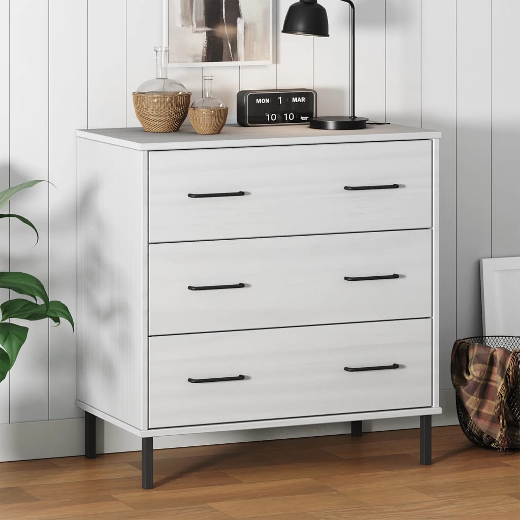 Berkfield Sideboard with 3 Drawers White 77x40x79.5 cm Solid Wood OSLO