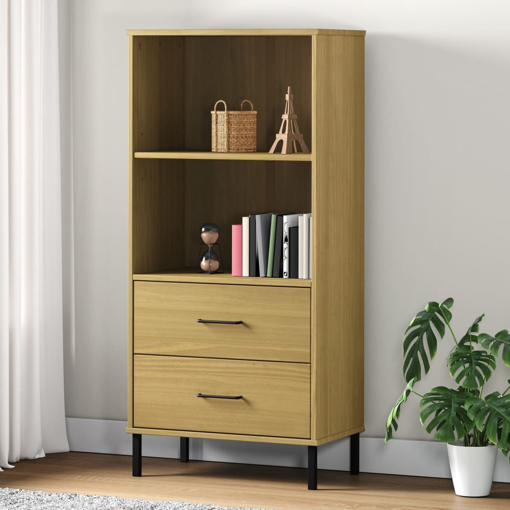 Berkfield Bookcase with 2 Drawers Brown 60x35x128.5 cm Solid Wood OSLO