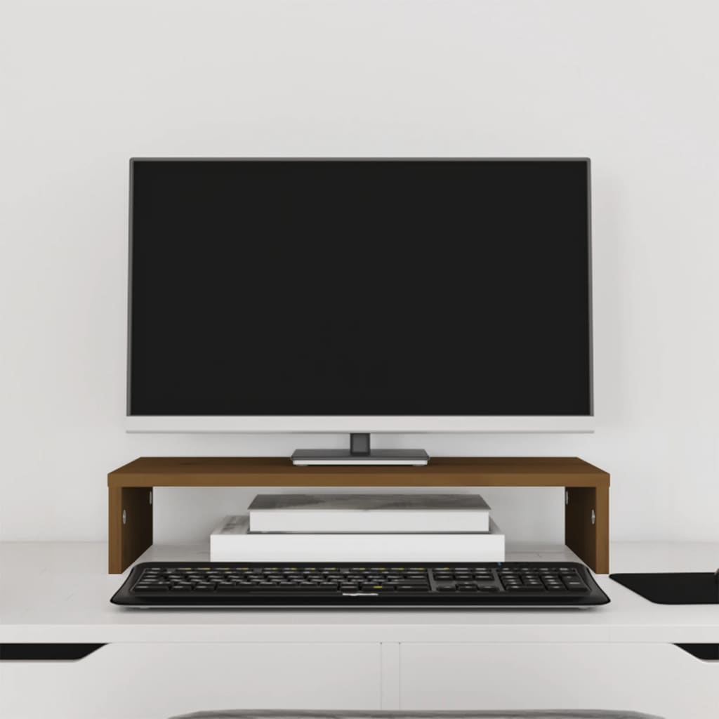 Berkfield Monitor Stand Honey Brown 50x27x10 cm Solid Wood Pine