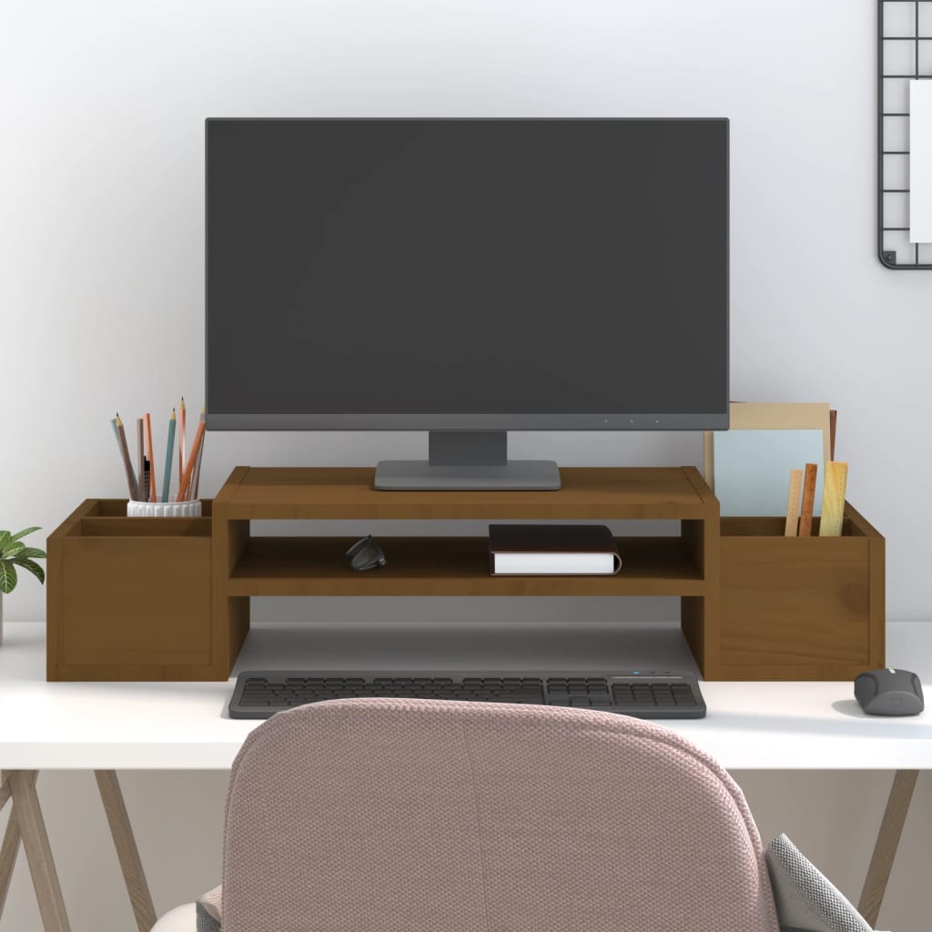 Berkfield Monitor Stand Honey Brown 70x27.5x15 cm Solid Wood Pine