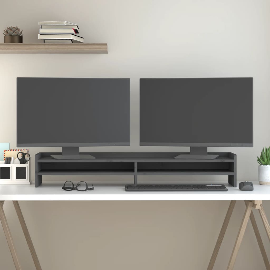 Berkfield Monitor Stand Grey 100x24x16 cm Solid Wood Pine