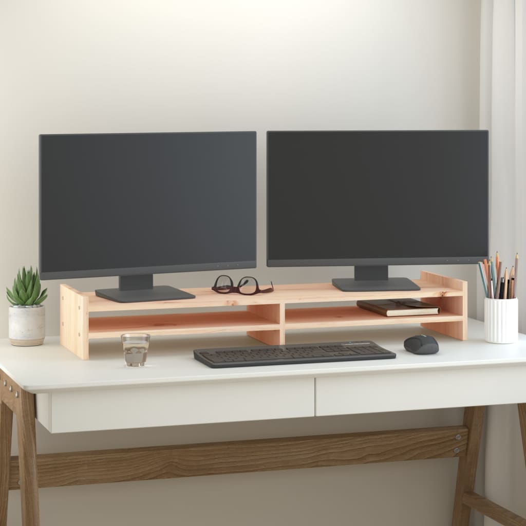 Berkfield Monitor Stand 100x27x15 cm Solid Wood Pine