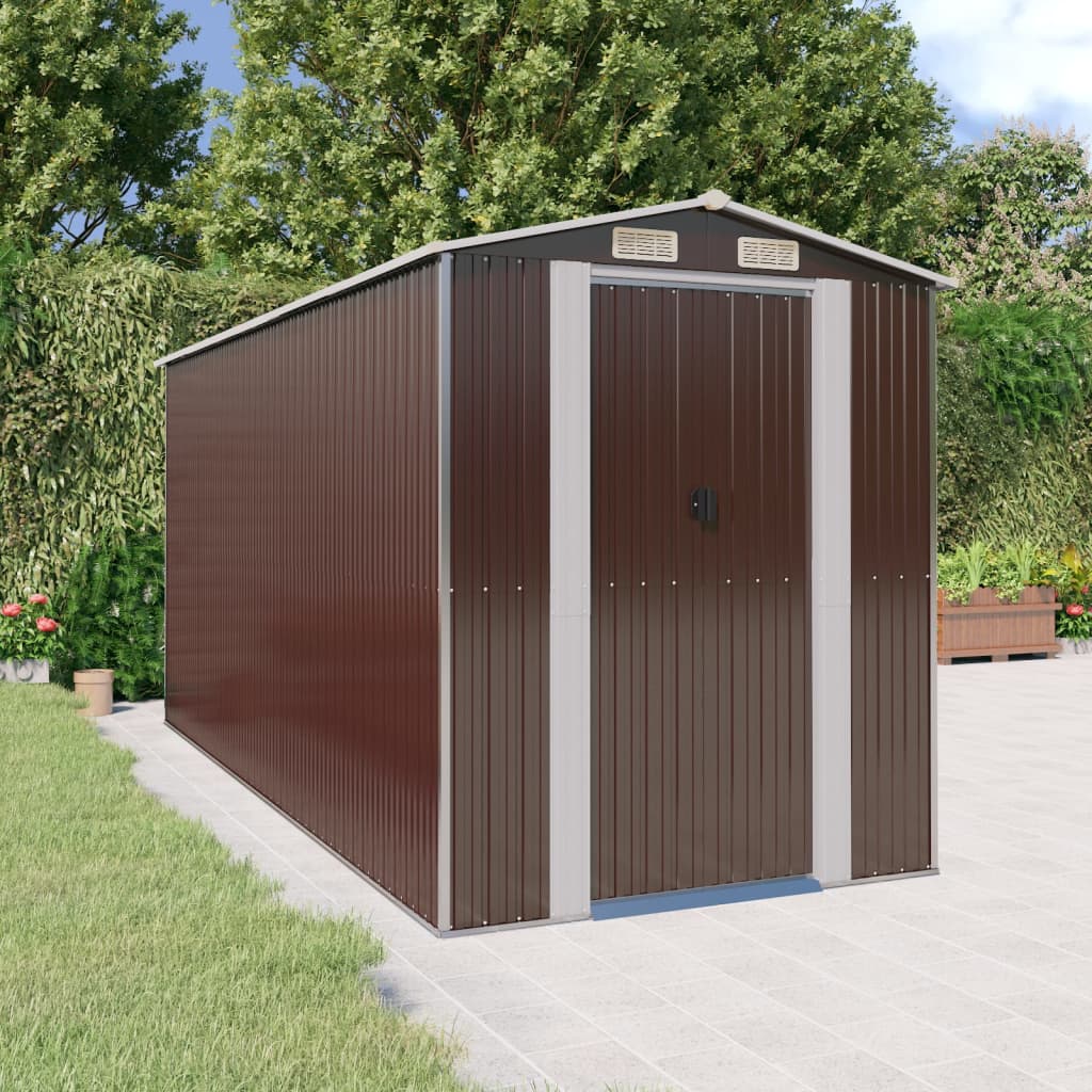 Berkfield Garden Shed Dark Brown 192x440x223 cm Galvanised Steel