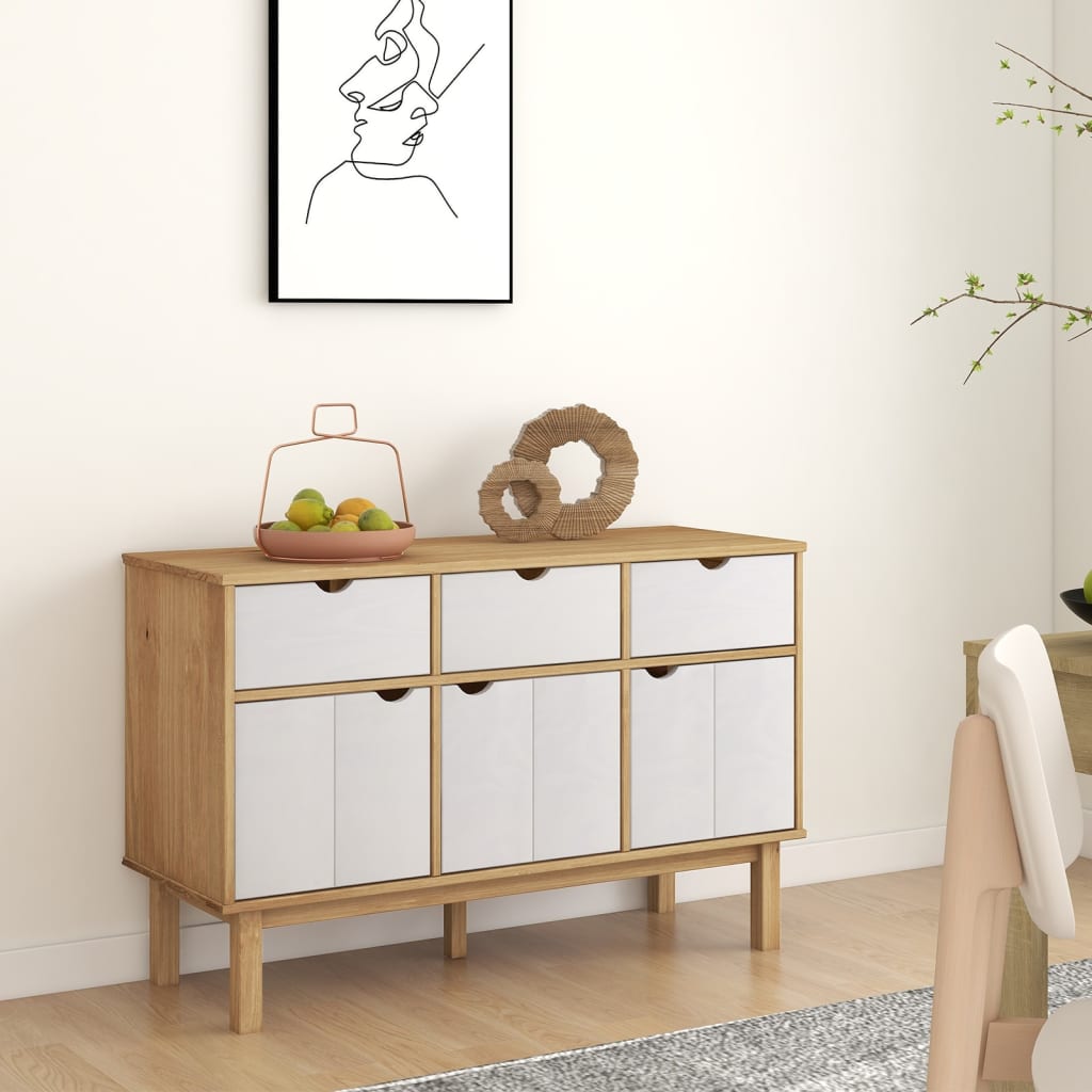 Berkfield Sideboard OTTA Brown and White 114x43x73.5 cm Solid Wood Pine