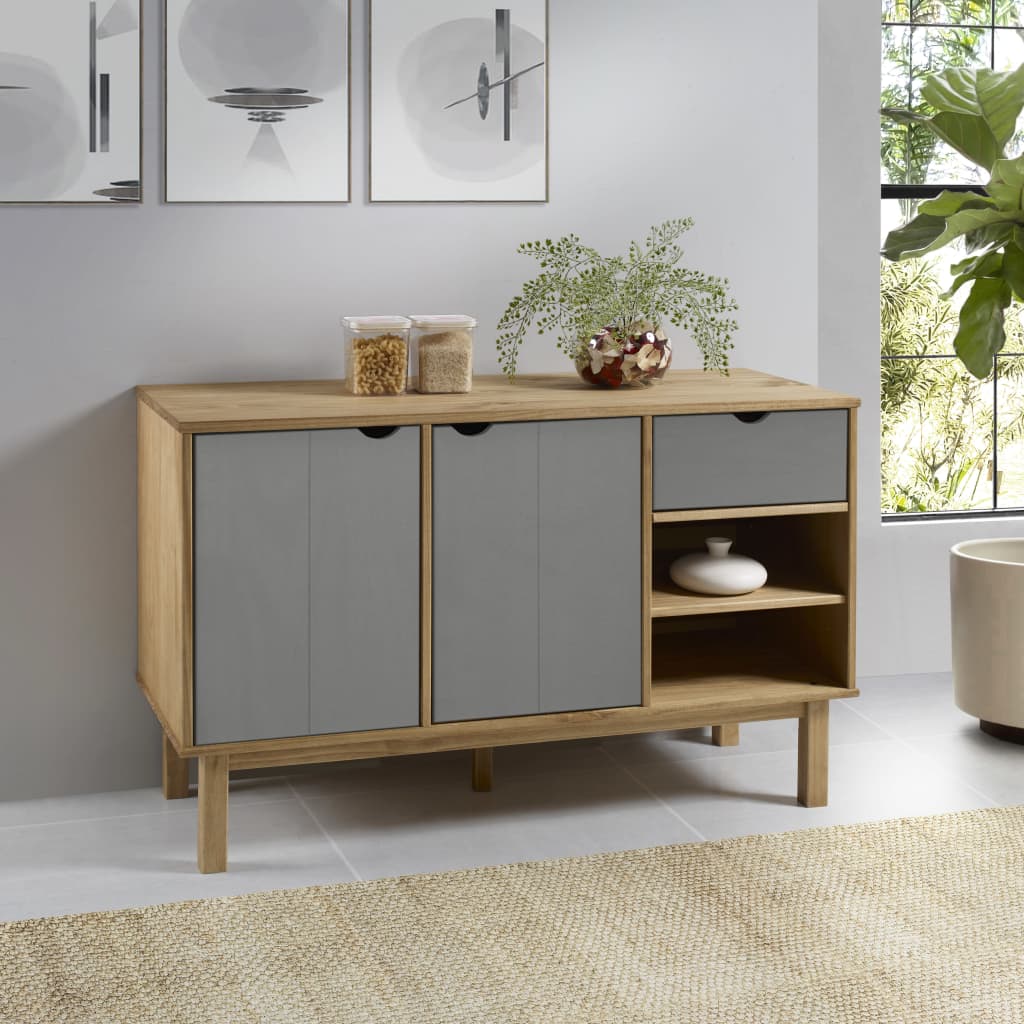 Berkfield Sideboard OTTA Brown and Grey 114x43x73.5 cm Solid Wood Pine