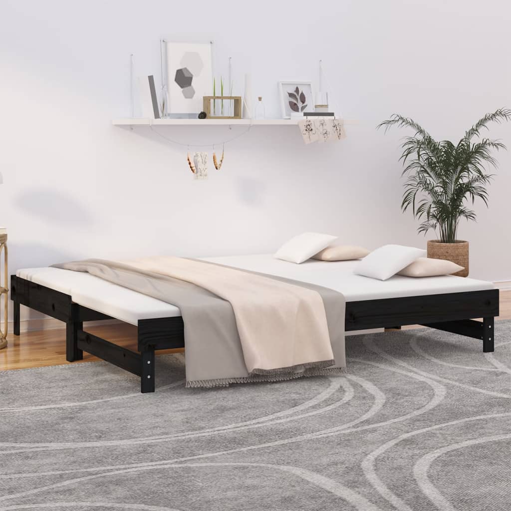 Berkfield Pull-out Day Bed Black 2x(100x200) cm Solid Wood Pine